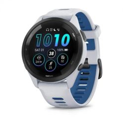 Andorra-Garmin Forerunner 265 Black Bezel with Whitestone Case and Whitestone/Tidal Blue Silicone Band 46mm