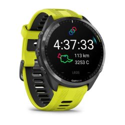 Andorra-Garmin Forerunner 965 Carbon Gray DLC Titanium Bezel with Black Case and Amp Yellow/Black Silicone Band