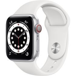 Andorra-Apple Watch Series 6 GPS+Cellular Silver Aluminum Case White Sport Band 44mm
