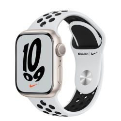 Andorra-Apple Watch Nike Series 7 GPS+Cellular Starlight Aluminum Case with Nike Pure Platinum Black Sport Band 45mm