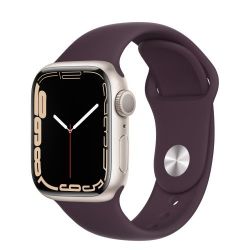 Andorra-Apple Watch Series 7 GPS+Cellular Starlight Aluminum Case with Dark Cherry Sport Band 41mm