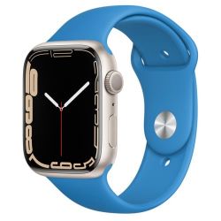 Andorra-Apple Watch Series 7 GPS+Celullar Starlight Aluminum Case with Surfer Blue Sport Band 45mm