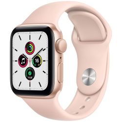 Andorra-Apple Watch SE GPS Gold Aluminum Case Pink Sand Sport Band 44mm