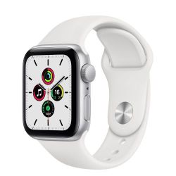 Andorra-Apple Watch SE GPS+Cellular Silver Aluminum Case White Sport Band 40mm
