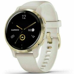 Andorra-Garmin Venu 2S Light Gold Stainless Steel Bezel with Light Sand Case and Silicone Band 40mm
