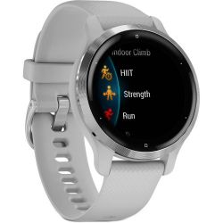 Andorra-Garmin Venu 2S Silver Stainless Steel Bezel with Mist Gray Case and Silicone Band 40mm