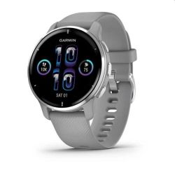 Andorra-Garmin Venu 2 Plus Silver Stainless Steel Bezel with Powder Gray Case and Silicone Band 43mm
