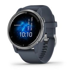 Andorra-Garmin Venu 2 Silver Stainless Steel Bezel with Granite Blue Case and Silicone Band 45mm