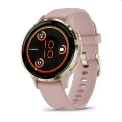Andorra-Garmin Venu 3S Soft Gold Stainless Steel Bezel with Dust Rose Case and Silicone Band 41mm