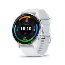Andorra-Garmin Venu 3 Silver Stainless Steel Bezel with Whitestone Case and Silicone Band 45mm