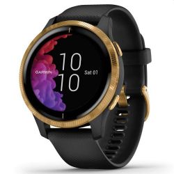Andorra-Garmin Venu Gold Stainless Steel Bezel with Black Case and Silicone Band 43mm