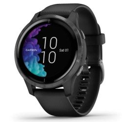 Andorra-Garmin Venu Slate Stainless Steel Bezel with Black Case and Silicone Band 43mm