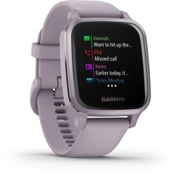 Andorra-Garmin Venu Sq Metallic Orchid Aluminum Bezel with Orchid Case and Silicone Band 40mm